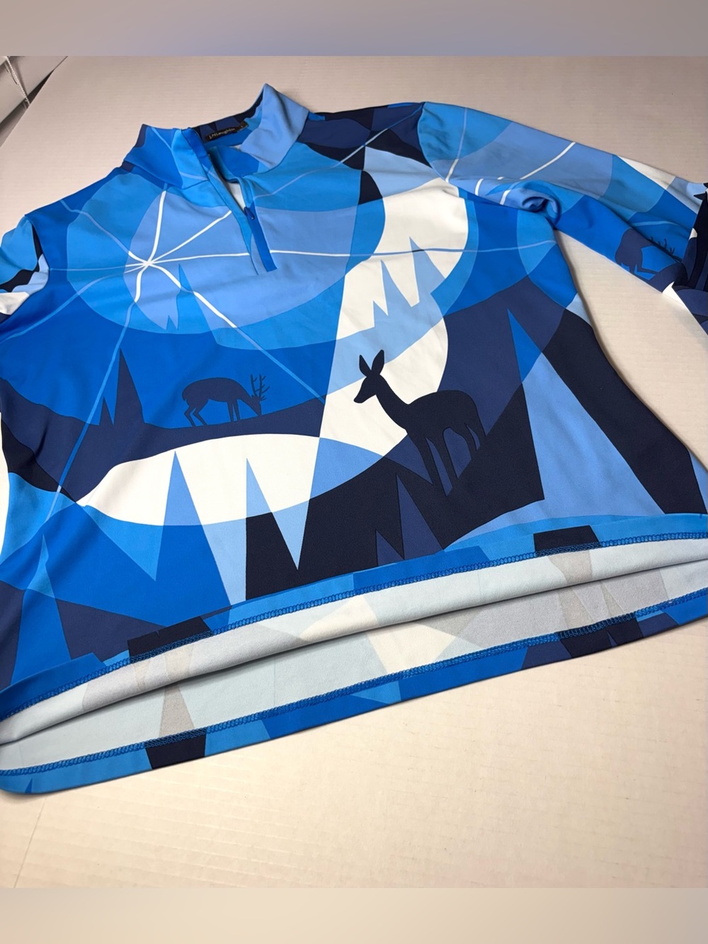 J.McLaughlin Bedford 1/4 Zip Top Long Sleeve Blue White Winterwonderland Women L - Picture 11 of 13